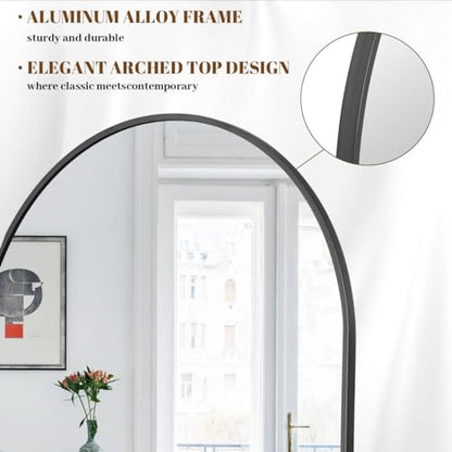 34"x76" Arched Full Length Mirror, Black Large Floor Mirror with Aluminum Alloy Frame Standing Hanging or Leaning Wall-Mounted Full Body Mirror for Living Room and Bedroom