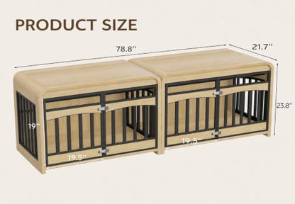 78.8" Dog Crate Furniture, Double Dog Cage for Small & Medium Dog, view 3