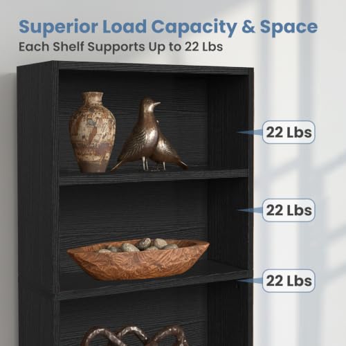 6-Tier Bookcase, 63 Inch Tall Open Bookshelf, Modern Black, view 5