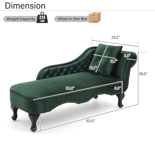 62'' Velvet Chaise Lounge Indoor with 1 Pillow and Nailhead Trim, view 3