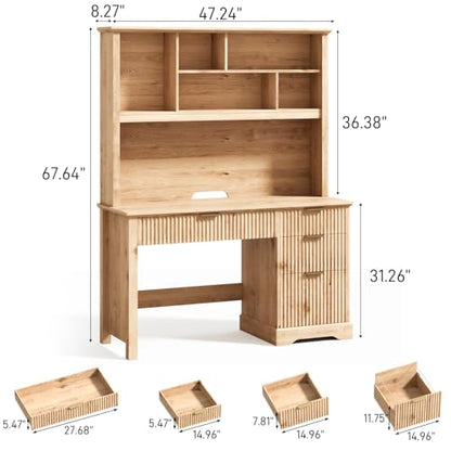 Fluted Executive Desk with Drawers, Wood Computer Desk with Ample File Drawer, view 3