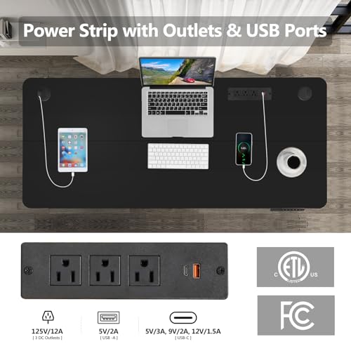 Electric Standing Desk, 55x24in Adjustable Height Computer Desk with Wheels, Sit-Stand Desk with Charging Station, 2 USB Ports, 3 Power Outlets, Spacious Workstation for Home Office(Black)