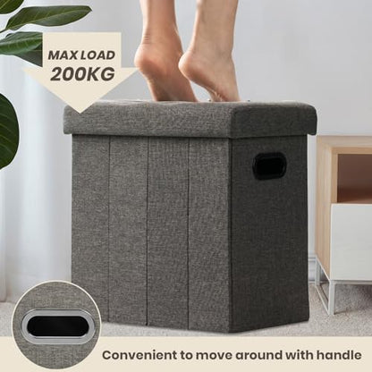 Ottoman with Storage Collapsible Fabric - Footrest Foot Stool for Room, Slim Tall Folding Ottoman Furniture with Handles Lid Toy Chest Linen - Gray - 16.5x16.5x10.6in