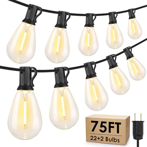 75FT LED Outdoor String Lights S11 Dimmable Patio Light, with 22+2 Waterproof Shatterproof Edison 2700K Bulbs for Outside Backyard Deck, Black