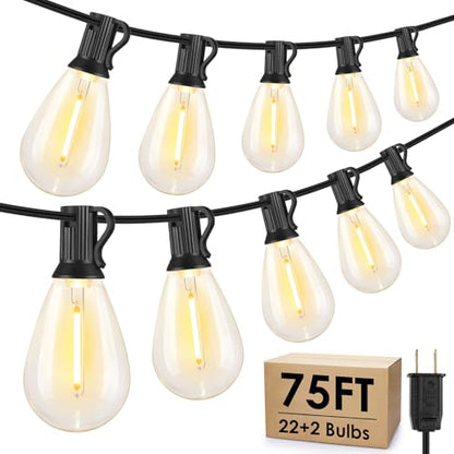 75FT LED Outdoor String Lights S11 Dimmable Patio Light, with 22+2 Waterproof Shatterproof Edison 2700K Bulbs for Outside Backyard Deck, Black