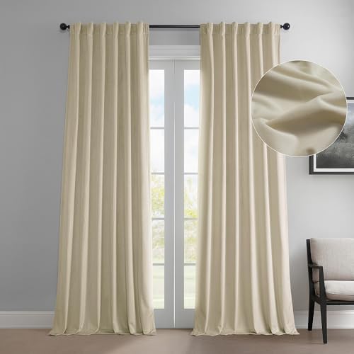 Heritage Plush Velvet Curtains 96 Inches Long Room Darkening Curtains for Bedroom & Living Room 50W x 96L, (1 Panel), Au Lait Creme