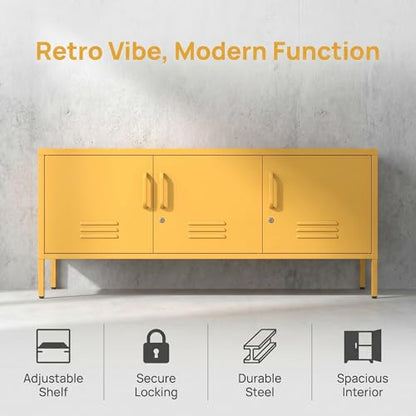 Yellow 3-Door Lockable Metal TV Stand Storage Cabinet with Storage Locker, view 6