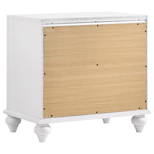 Coaster Home Furnishings Barzini Modern Classic 5-Piece Bedroom Set Velvet Upholstered Queen Size Wingback Bed Frame 63-inch Headboard White 300843Q-S5