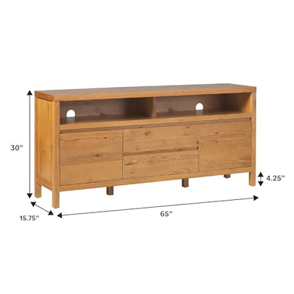 Nash Modern Farmhouse Rustic Solid Oak Wood Sideboard with Storage, 65 inch, White Oak