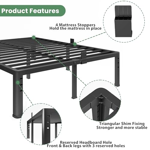 14 Inch Full Size Metal Platform Bed Frame with Round Corner Legs, view 5