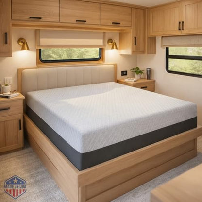 8 Inch RV Short Queen Mattress, Made in The USA, CertiPUR-US®, Oeko-Tex®, and Fiberglass-Free™ Certified Cooling Memory Foam Camper Bed - Firm