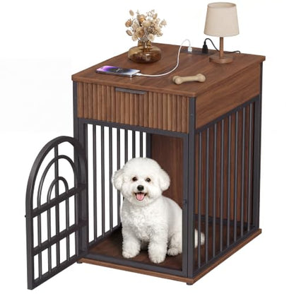 Dog Crate Furniture, Wooden Dog Kennel for Small Breed,Walnut, view 2