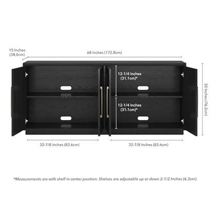 Henn&Hart 68" Modern Sideboard Buffet Cabinet, Natural Black, view 3