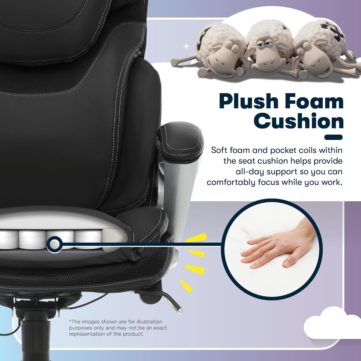 Bryce Executive Office Chair, Ergonomic Computer Deskchairs with Patented AIR Lumbar Support, Comfy Body Pillows, Height Adjustable, Swivel Base with Wheels, Bonded Leather, Black
