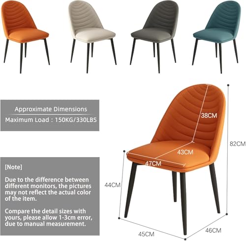 Popular Soft Seat and Back Kitchen Chairs with Sturdy Metal Legs PU Leather Chairs Set of 2(Color:Orange)