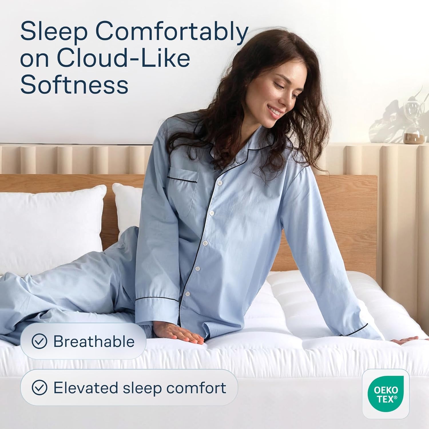 Cloud-Like Queen Mattress Topper - 100% Cotton Top Mattress Pad for Back Pain Relief - Breathable & Naturally Cooling for Hot Sleepers, White