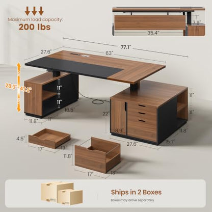 77.1" Executive Large Electric Standing Desk, Brown, view 3