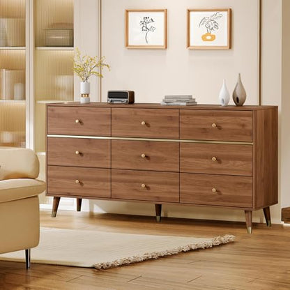 9 Drawer Dresser, 63" Wide Mid Century Modern Chest of Drawers, view 7