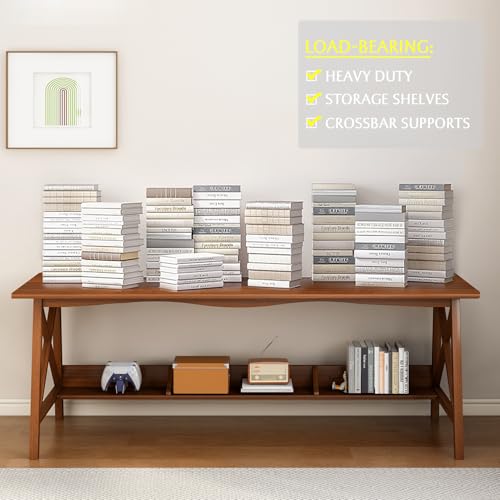 NELYE Extra Long Writing Desk with Bookshelf, 47" Wx16 Dx30 H, Oak, view 7