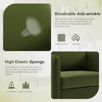 Olive Green Velvet Accent Chairs Set of 2, Modern Upholstered Accent Chair Comfy Velvet Armchair with Thick Cushion and Wood Frame, Single Sofa/Side Chair for Living Room Bedroom Office