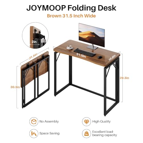31.5" Brown Folding Desk, No Assembly, Wooden Top, Small Size, view 4