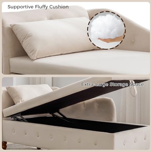 Velvet Chaise Lounge Indoor with Storage,Lounge Chair Sofa,Beige, view 8