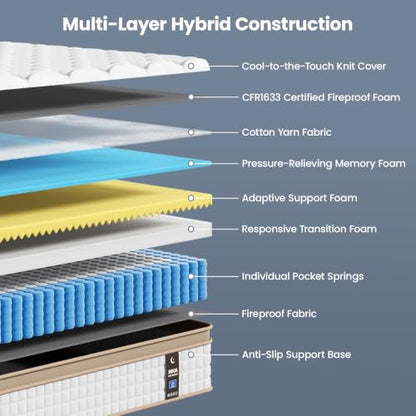 Queen Mattress, 12 Inch Cooling Hybrid Mattress in a Box, Medium Firm, view 4