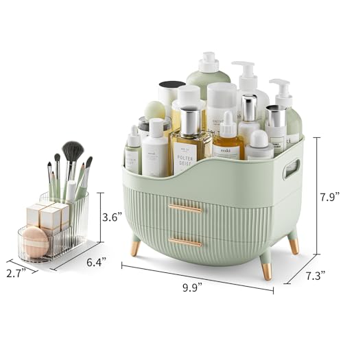 Makeup Organizer with Drawers, Green Skincare Organizer for Vanity, view 4