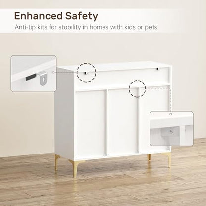 Sideboard Buffet Cabinet with Adjustable Shelves, Modern Storage Cabinet with Drawers and Doors, White Kitchen Buffet for Dining Room, Living Room, Entryway, 39.4 Inch