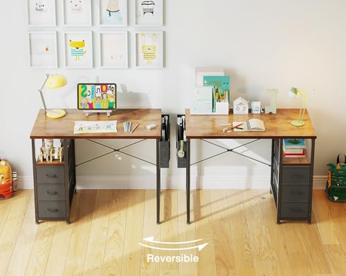 32 Inch Small Computer Desk with Fabric Drawers, Vintage, view 7