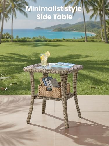5 Piece Outdoor Patio Furniture with 3 Seat Sofa,Rattan Wicker Coversation Set with Swivel Rocking Chair,Balcony Sofa Set with Shiny Table for Outside Porch Backyard Pool, Dark Grey