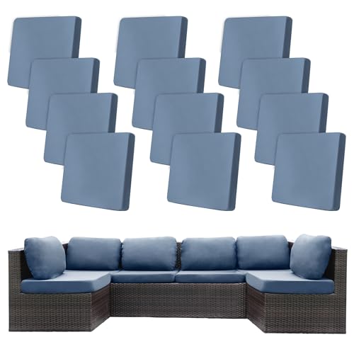 12 Pcs Stretch Patio Cushion Covers,Outdoor Couch Covers Replacement,Outdoor Couch & Sofa Slipcovers,for Patio Furniture Cushion Covers,Washable Reusable Furniture Protector (Gray Blue,Cover Only)