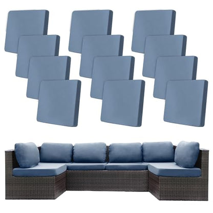 12 Pcs Stretch Patio Cushion Covers,Outdoor Couch Covers Replacement,Outdoor Couch & Sofa Slipcovers,for Patio Furniture Cushion Covers,Washable Reusable Furniture Protector (Gray Blue,Cover Only)