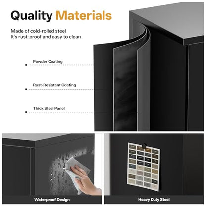 Metal Storage Cabinet, 71" Garage Storage Cabinet with 2 Locking Drawers and 2 Adjustable Shelves, Black Tool Cabinet, Lockable File Steel Cabinet for Home, Office, Gym, School