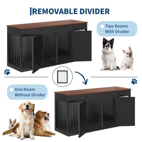 71'' Double Dog Crate Furniture for 2 Dogs, Dog Crate with 2 Drawer, view 7
