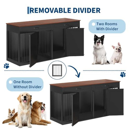 71'' Double Dog Crate Furniture for 2 Dogs, Dog Crate with 2 Drawer, view 7