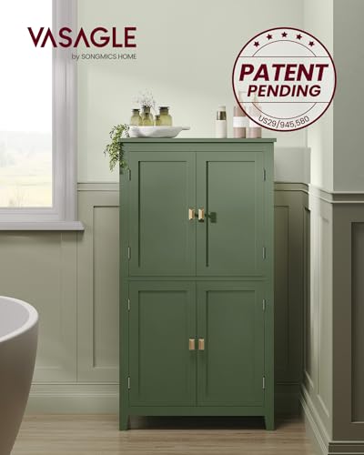 VASAGLE Floor Storage Cabinet, Freestanding Unit, 4 Doors | Adjustable Shelves, 11.8 x 23.6 x 43.3 Inches, for Entryway, Bathroom, Forest Green, UBBC552C01