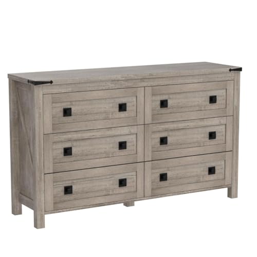 54" Wide Farmhouse 6-Drawer Dresser for Bedroom, Light Rustic Oak, view 5