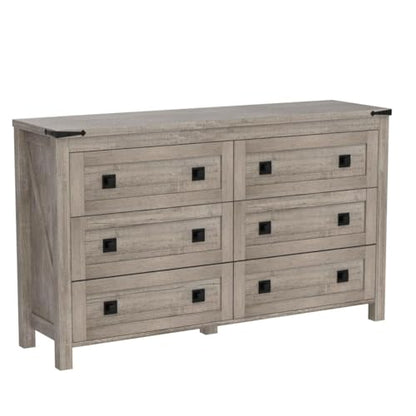 54" Wide Farmhouse 6-Drawer Dresser for Bedroom, Light Rustic Oak, view 5