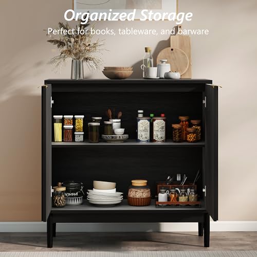 Fluted Buffet Cabinet with Storage, Small Accent Cabinet, Black, view 4