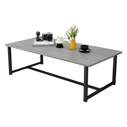 Farmhouse Coffee Table Rectangular Center Table for Living Room Table Wooden Tabletop with Metal Frame,Mid Century Modern Design,Easy Assembly,Wood Coffee Table,Grey