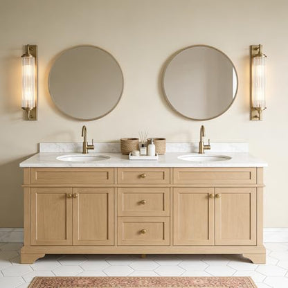 Round Wood Mirror 24 inch Circle Wall Mirror for Bathroom Round Wall Mirror for Wall Decor, Vanity, Entryway Living Room (Natural)