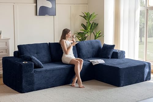 104" Modular Sectional Couch with L-Shape Chaise, Modern Boneless Couch for Living Room, Sofa in A Box, Oversized Sofa with Deep Seat, No Assembly Required, Navy