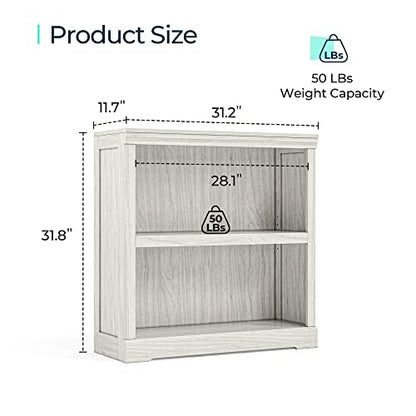 2-Tier Bookcase and Bookshelf, Small Wood Display Storage Shelves Farmhouse Bookshelf for Home Office, Living Room, Bed Room - White Oak