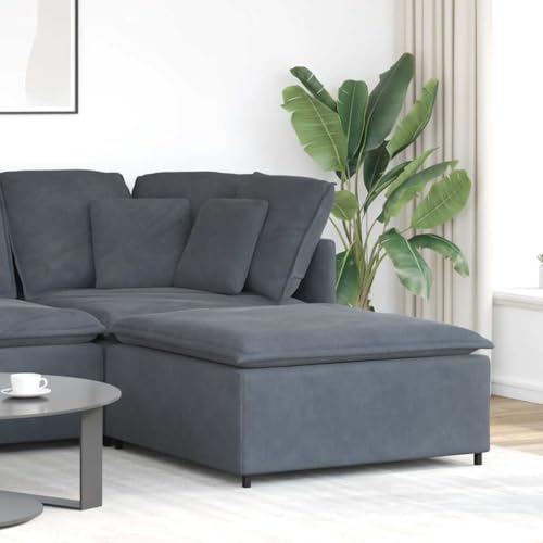 Dark Grey Velvet Modular Sofa Footstool Modern Square Ottoman with Metal Frame and Cushioned Seat for Living Room Space-Saving Single Seating Furniture