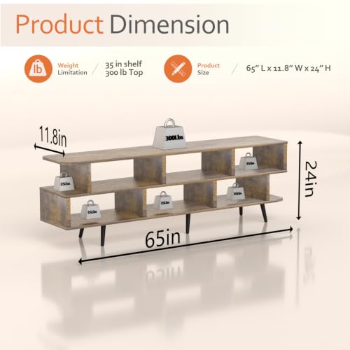 65" Amber Mid-Century TV Stand with Outlet Fits Up to 75 Inch TV, view 3