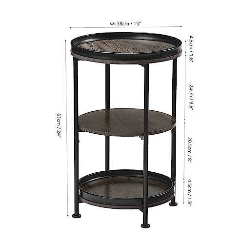 Dulcii Side Table, Round End Table with 3 Shelves for Living Room, Bedroom, Nightstand with Steel Frame for Small Spaces, Industrial Round Sofa Table, Outdoor Accent Coffee Table, Grey