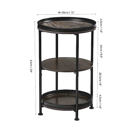 Dulcii Side Table, Round End Table with 3 Shelves for Living Room, Bedroom, Nightstand with Steel Frame for Small Spaces, Industrial Round Sofa Table, Outdoor Accent Coffee Table, Grey