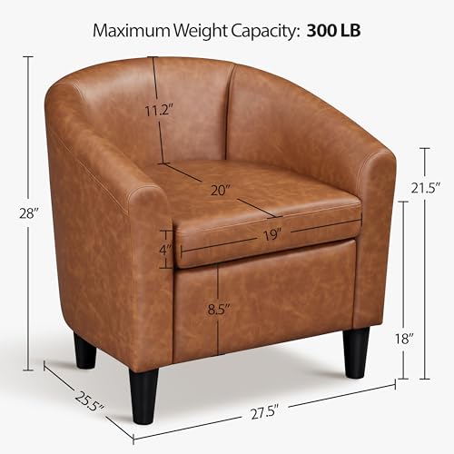 Leather Accent Chair, PU Leather Modern Barrel Chair Club Armchair with Soft Padded for Living Room Bedroom, Brown, Set of 2