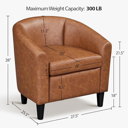 Leather Accent Chair, PU Leather Modern Barrel Chair Club Armchair with Soft Padded for Living Room Bedroom, Brown, Set of 2